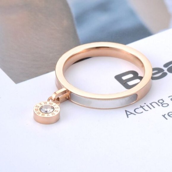 💥2 for 20💥Rose Gold Roman Numeral Shell inlay w/ dangly gem - NWOT SZ8 - Picture 2 of 4